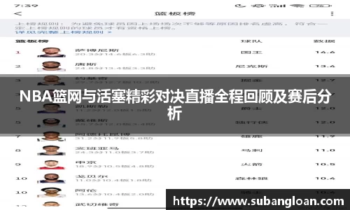 NBA篮网与活塞精彩对决直播全程回顾及赛后分析