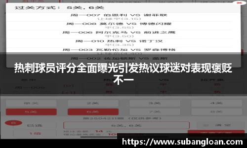 热刺球员评分全面曝光引发热议球迷对表现褒贬不一